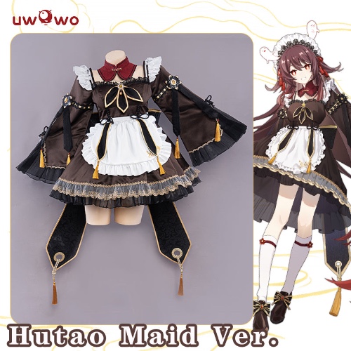 【In Stock】Exclusive Uwowo Genshin Impact Fanart Hutao Maid Ver Hu Tao Cosplay Costume - 【In Stock】L