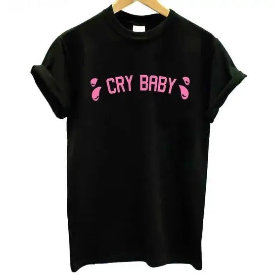 Cry Baby Classic T-Shirt with Cute Tear Design - black pink letter / L