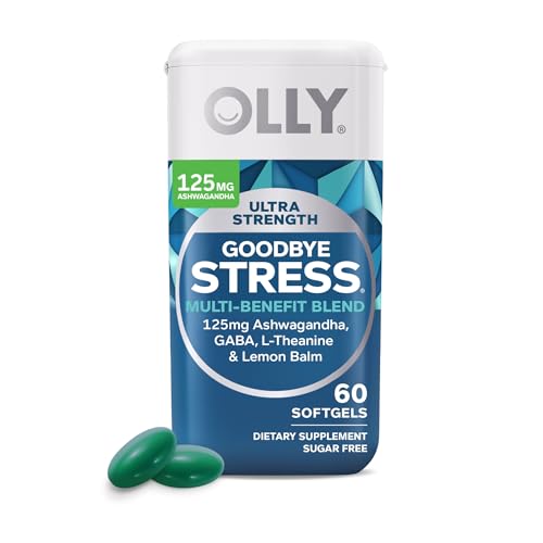OLLY Ultra Strength Goodbye Stress Softgels, GABA, Ashwagandha, L-Theanine and Lemon Balm, Stress Relief Supplement - 60 Count - 60 Count (Pack of 1) - Softgel