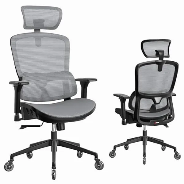 resiova Office Chair Ergonomic Computer Chair,High Back Mesh Chairs,Computer Chair with Lumbar Support and Retractable Armrests,Swivel Mesh Office Chair for Home Office and Study,Grey - Grey