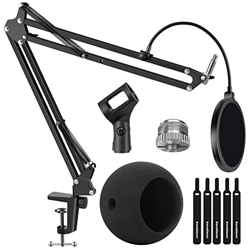 InnoGear Adjustable Mic Stand for Blue Snowball and Blue Snowball iCE Suspension Boom Scissor Arm Stand with Microphone Windscreen and Dual Layered Mic Pop Filter, Max Load 1.8 KG, Large - Large