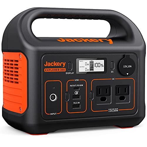 Jackery Portable Power Station Explorer 300, 293Wh Backup Lithium Battery, 110V/300W Pure Sine Wave AC Outlet, Solar Generator for Outdoors Camping Travel Hunting Blackout (Solar Panel Optional) - Explorer 300