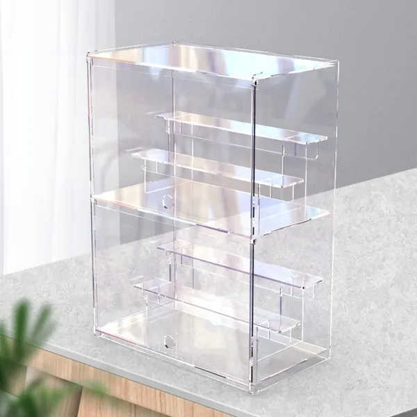 Nynelly 2 Tier Acrylic Display Case for Collectibles, Clear Acrylic Display Box with Door and Shelf, Assemble Countertop Acrylic Boxes for Display Action Figures,Funko Pop, Toys,11.8“Lx6.9 Wx15.9 H - Transparent Double Cabinet-2 Tiers Ladder