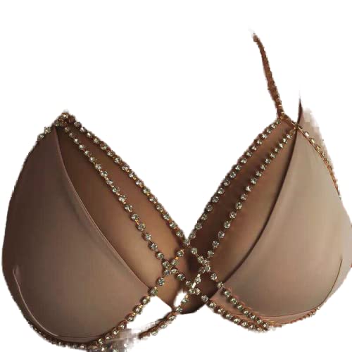 Bufenia Boho Crystal Body Chain Bra Gold Chest Chains Rave Harness Nightclub Beach Body Jewelry for Women Bikini