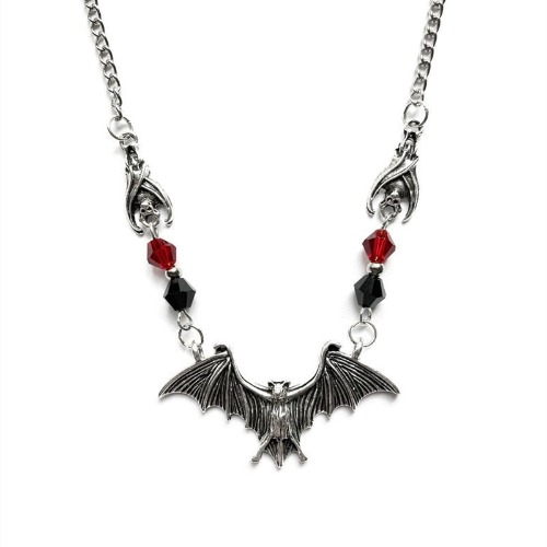 Dark Gothic Bat Necklace - Silver Plated