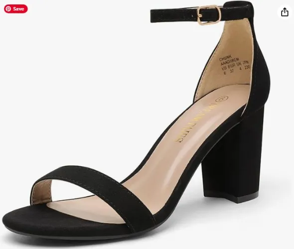 DREAM PAIRS Women's Chunk Low Heel Pump Sandals - 8.5 Black/Suede