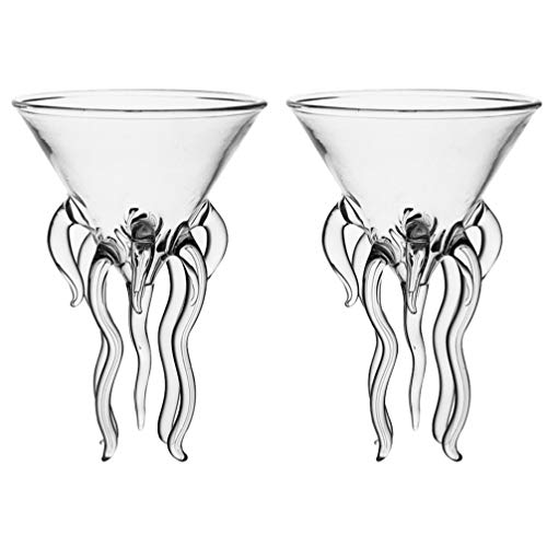 Hemoton 2pcs Cocktail Glass Transparent Martini Glass Creative Jellyfish Glass Cup Juice Toasting Goblet Tumbler for Kitchen Bar Party Wedding - Transparent-2pcs