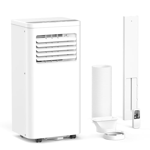 ZAFRO 8,000 BTU Portable Air Conditioners Cools Up to 350 Sq.Ft, 4 Modes Portable AC with Remote/LED Display/24Hrs Timer for Home/Office/Dorms, White - White - 8,000 BTU+Drain Hose