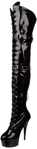 Pleaser Damen Delight-3028 Kurzschaft Stiefel - 44 EU - Schwarz Schwarz Blk Str Pat Blk