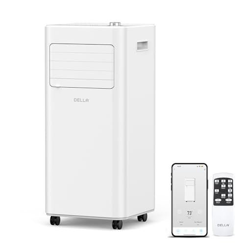 DELLA Smart WiFi Enabled 10000 BTU Portable Air Conditioner with Heat Pump Cools Up To 450 Sq.Ft, Work with Alexa,Geo Fencing Cooling, Dehumidifier & Fan Portable AC Unit w/Remote Control & Window Kit - 10000 BTU With Heating