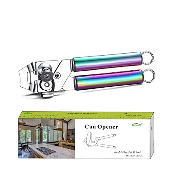 Berglander Can Opener, Stainless Steel Rainbow Handle Can Opener, Titainium Colorful Plating Handle Can Opener Hand Held, Smooth Edge Manual Can Opener, Heavy Duty (Rainbow)