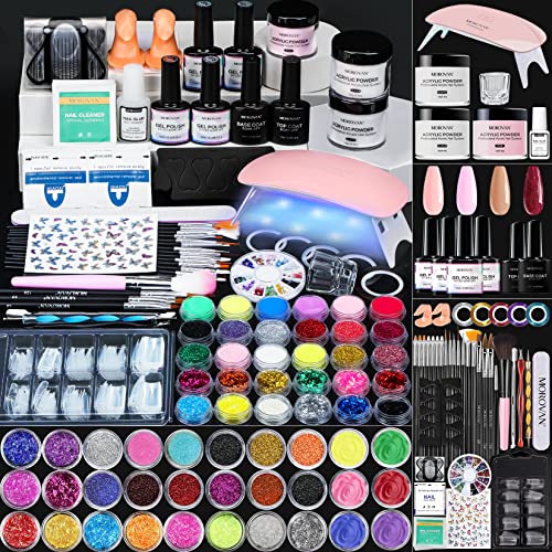 Morovan Acrylic Nail Kit with Everything - Nail Supplies Gel Nail Polish Kit with UV Light 6W Glitter UV Gel Acrylic Powder Nail Extension Kit Acrylic Nails Extension Nail for Beginners - Acrylic nail kit L10