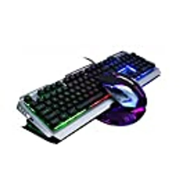 Colorful Keyboard and Mouse Combo for Gamers,Color Changing Keyboard Mouse,Lighted Gaming Keyboad,USB Gaming Mouse Keyboard Set,RGB LED Keyboard Mouse,Waterproof Dust Proof Durable Metal Frame,for Prime Games