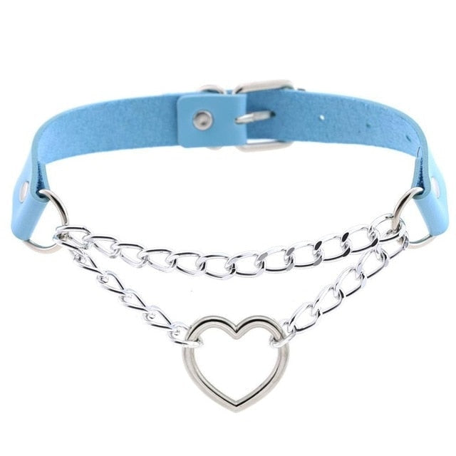 Chained Valentine Choker (15 Colors) - Light Blue