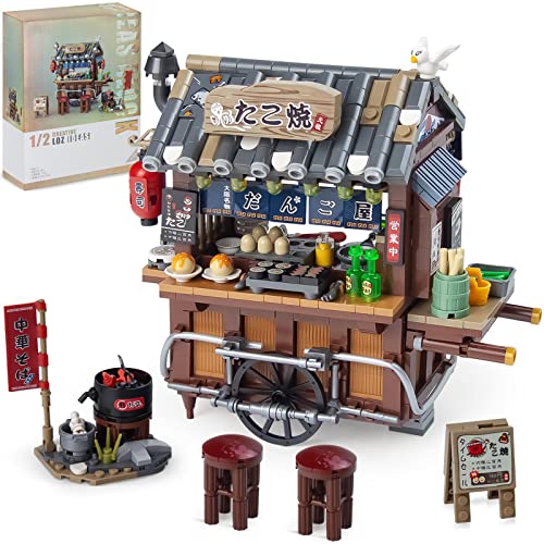 OundarM Japanese Street View Mini Blocks Kit- Takoyaki Trolley, Japanese Mini Brand Store Toy, Gift for Adults, Boys, Girls 6+, NOT Compatible with Lgo (951 Pcs)