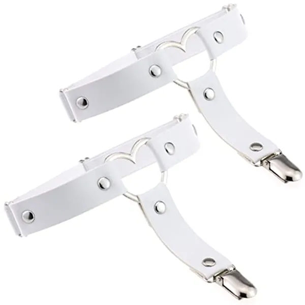 Adove Women Adjustable Leather Thigh Garter, Heart Shaped Leg Garter with Clips Punk Goth Garters for Thigh high Socks