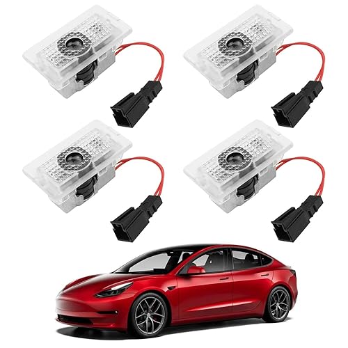 Farmogo for Tesla Car Door LED Logo Projector Puddle Lights Ultra-Bright Welcome Light 3D Laser Ghost Shadow Light Compatible with Tesla Model 3 S Y X Accessories(4 Pack) - 4 pack