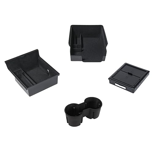 Carwiner 4 PCS Center Console Organizer Tray and Cup Holder Insert Compatible with 2021-2023 Tesla Model 3Y, Flocked/Silica Rubber Armrest Hidden Cubby Drawer Storage Box Interior Accessories - 4PC
