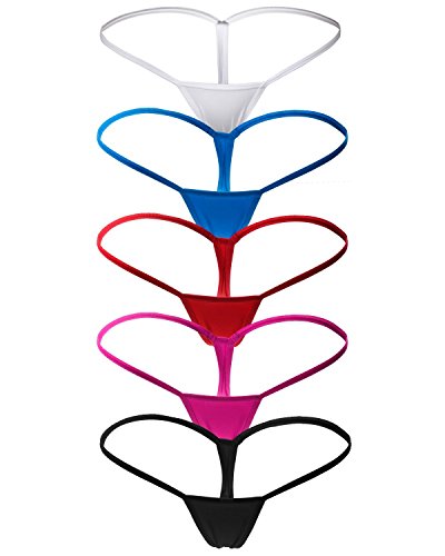 ETAOLINE Women's Low Rise Micro Back G-string Thong Panty Underwear - X-Large - 5 Pack (5 Colors)