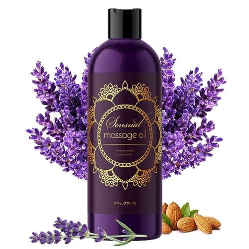 Aromatherapy Sensual Massage Oil for Couples - Relaxing Full Body Massage Oil for Date Night with Sweet Almond Oil - Vegan Lavender Massage Oil for Massage Therapy Smooth Gliding Formula - 8 Fl Oz (Pack of 1)