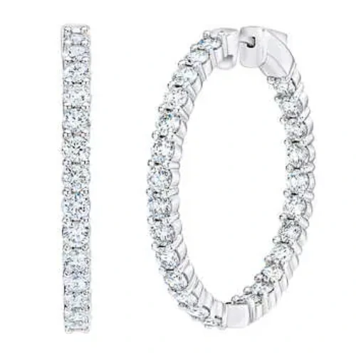 Round Brilliant 5.00 ctw VS2 Clarity, F Color Diamond 14kt White Gold Inside Outside Hoop Earrings