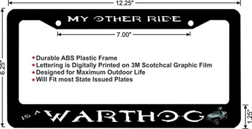 First Rober Halo My Other Ride is A Warthog Aluminum Alloy License Plate Frame Black Metal 12" X 6"