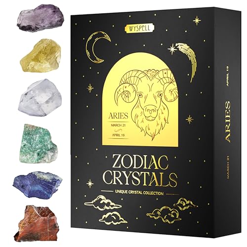 Wyspell Aries Crystal Set - 6 Raw Aries Crystals and Healing Stones - Zodiac Gifts for Women - Aries Healing Gifts - Aries Birthday Gifts for Women - Astrology Gifts for Women - Zodiac Crystal Set - Aries