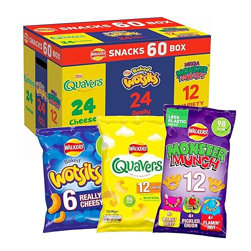 Crisps Multipack Snack Box Bulk Buy - Mega Walkers Crisps Snacks Variety Box of 60 Crisps Share Bag. Multipack Crisps with Topline Card for Birthday Party Food, Pub Snacks, Movie Night or Camping Trip