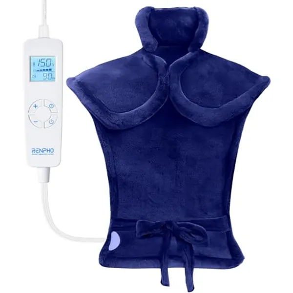 RENPHO Heating Pad for Back, Neck Pain Relief, FSA HSA Approved, Relaxing Birthday Gifts for Women Men Mom Dad Grandma, Weighted Electric Heat Pad for Shoulder, ETL Certified, Dark Blue