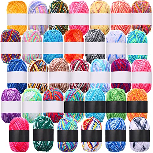 34 Rolls Milk Cotton Yarn for Crocheting Colorful Knitting Yarn Multi Colored Yarn Soft Rainbow Yarn Crochet Yarn for Crocheting and Knitting Craft Project
