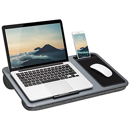 LAPGEAR Home Office Lap Desk with Device Ledge, Mouse Pad, and Phone Holder - Silver Carbon - Fits up to 15.6 Inch Laptops - Style No. 91585 - Silver Carbon - Home Office