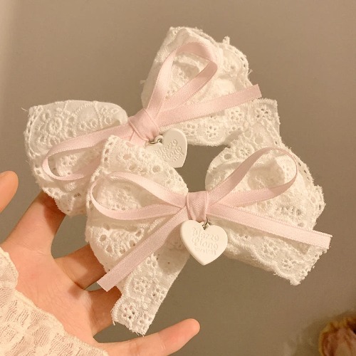 1 pair Sweet Lace Heart Hair Clips - 1pair pink