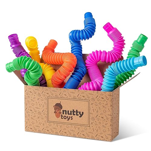 nutty toys Pop Tubes - Sensory Toys - Toddler Toys |8 Pack Large| Endless Creativity & Fun for Kids - Connect & Pop! Top ADHD Autism Fidget 2024, Best Boy & Girl Christmas Stocking Stuffers Gift Idea - Large - 8