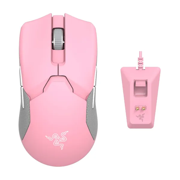 Razer Viper Ultimate Lightweight Wireless Gaming Mouse & RGB Charging Dock: Hyperspeed Wireless Technology - 20K DPI Optical Sensor - 78g - Optical Mouse Switch - 70 Hr Battery - Quartz Pink - Quartz Pink Mouse + Dock