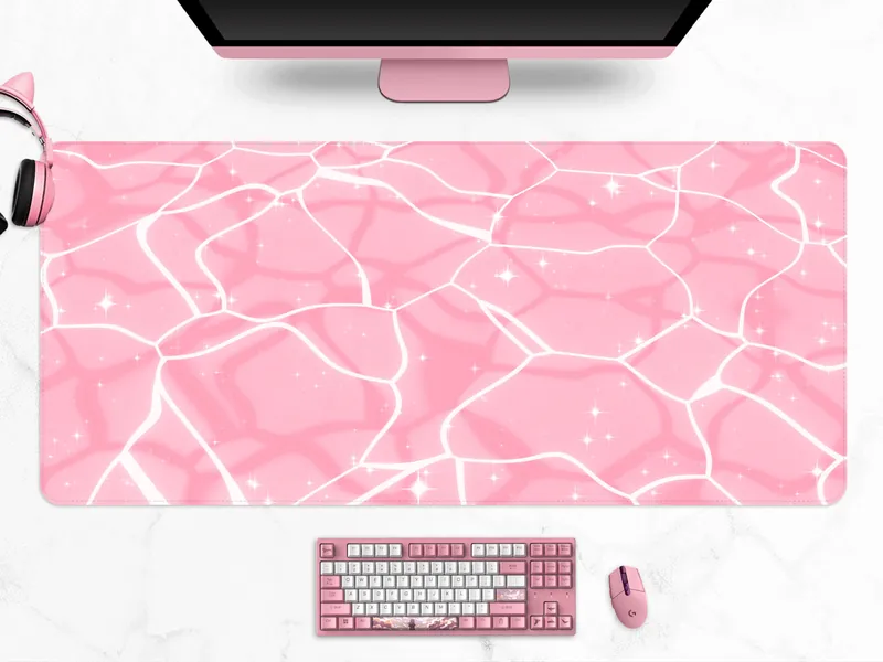Kawaii Pink Mousepad, Anime Aesthetics waves, Extra large gaming mouse pad, XXL Pastel purple/peach/lilac 90s retro, cute xl desk mat