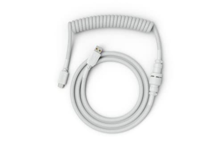 Glorious PC Gaming Race, Coiled Keyboard Cable — USB C Artisan Braided Cables for Mechanical Gaming - Custom (White) - White