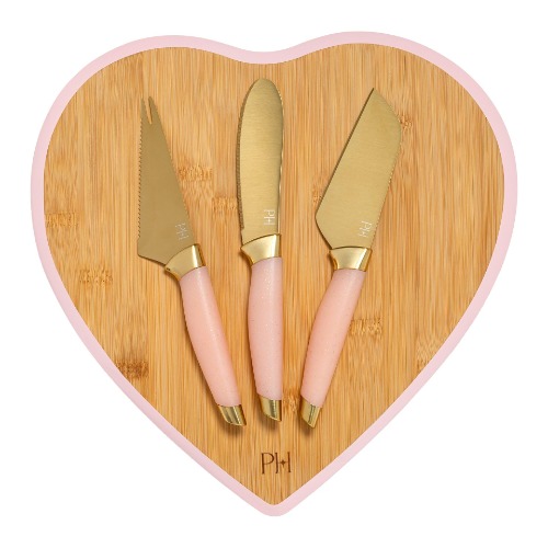 FACKELMANN Paris Hilton - 4 Piece Stainless Steel and Bamboo Board and Cheese Knife Set - Includes Reversible Chopping Board