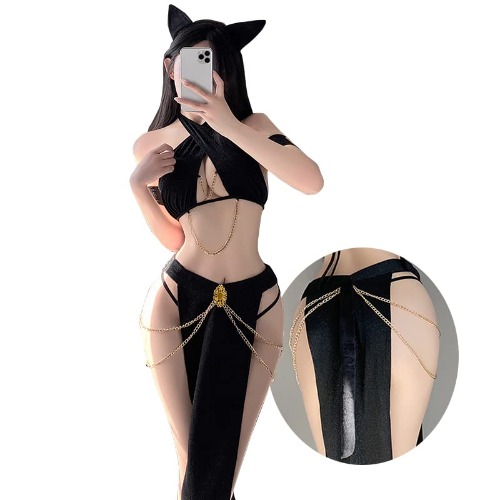 JasmyGirls Sexy Cosplay Lingerie Cat Egyptian Cleopatra Costume Halloween Princess Leia Role Playing Outfit Slave Maid Outfit Dress