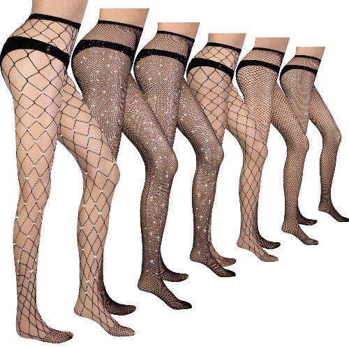 Fishnet Stockings Set Glitter Rhinestone Pantyhose High Waist Fishnet Tights for Women