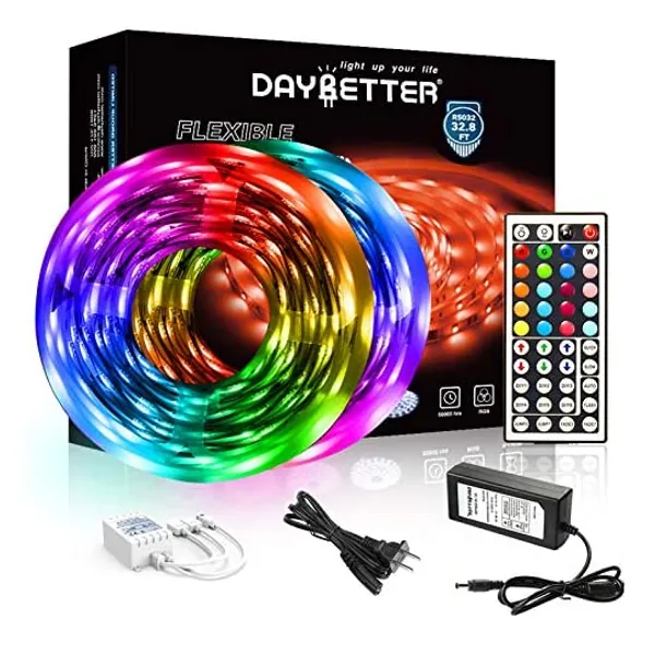 
                            DAYBETTER Led Strip Lights 32.8ft 5050 RGB 300 LEDs Color Changing Lights Strip for Bedroom, Desk, Home Decoration, with Remote and 12V Power Supply
                        
