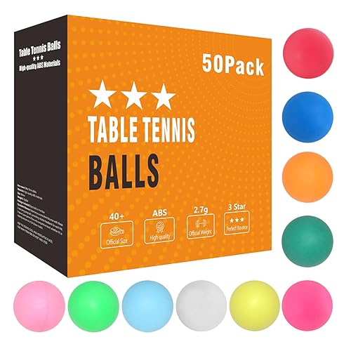 meizhouer Ping Pong Balls 12 50 or 100 Pack: 3 Star Colored Table Tennis Balls for Outdoor Practice Party Games Cats Toys - pack of 50 - multicolour