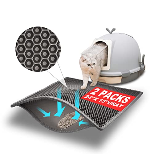 Pieviev 2 Packs Cat Litter Mat Double Layer Waterproof Urine Proof Trapping Mat (24"X15", Gray) - Gray - 24x15 Inch (Pack of 2)