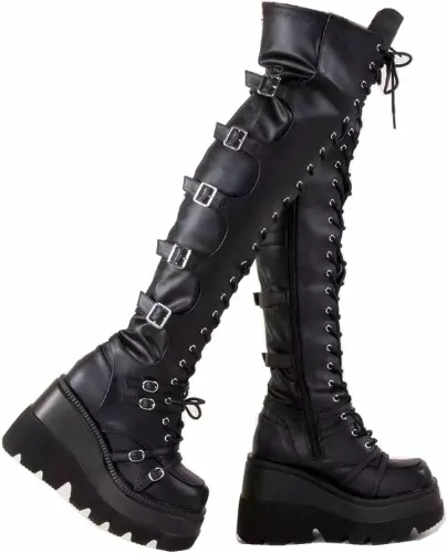 Gothniero Black Platform Boots Over Knee Thigh High Goth Boots 