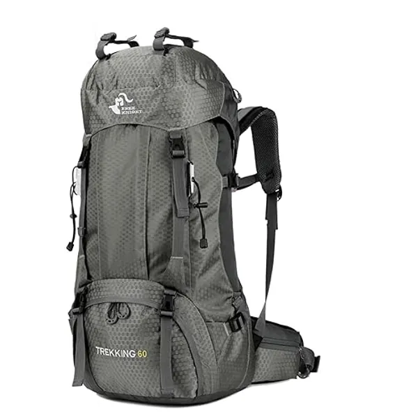free knight 60L Wasserdichter Rucksack, ultraleichter, packbarer Kletterfischer Reiserucksack Tagesrucksack, handliche Faltbare Camping Outdoor-Rucksack-Tasche mit Regenschutz - Grau