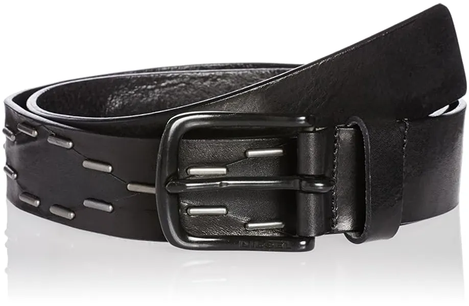 Diesel B-NIGHT Belt Gürtel Herren Echtleder Schwarz (Schwarz, 95 cm)