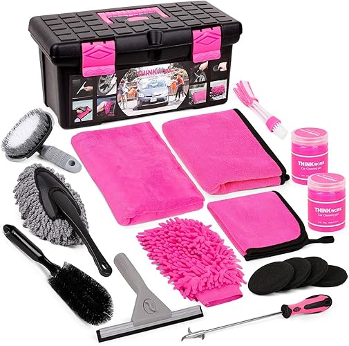 THINKWORK Pink Car Detailing Cleaning Kit, Car Wash Kit, Car Accessories for Women Suitable for Small and Medium Vehicles Such As Cars, Trucks, Suvs(17pcs) - Pink