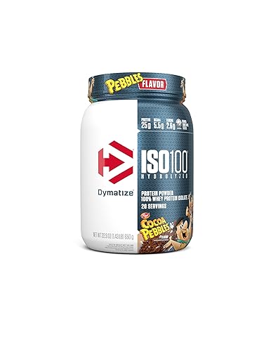 Dymatize ISO100 Hydrolyzed Protein Powder, 100% Whey Isolate Protein, 25g of Protein, 5.5g BCAAs, Gluten Free, Fast Absorbing, Easy Digesting, Cocoa Pebbles, 20 Servings - Cocoa Pebbles - 20 Servings (Pack of 1)