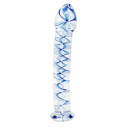 Eastern Delights Elite 6.8 Inch Bent Pleasure Wand Glass Dildo, Clear with Blue Vein