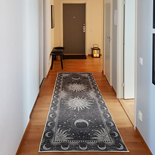 Ambesonne Sun and Moon Decorative Rug, Bohemian Occult Design of Crescent Solar Ornament Esoteric Stars, Quality Carpet for Bedroom Dorm and Living Room, 2' 5" x 7' 5", Dark Taupe - 2' 5" x 7' 5" - Dark Taupe