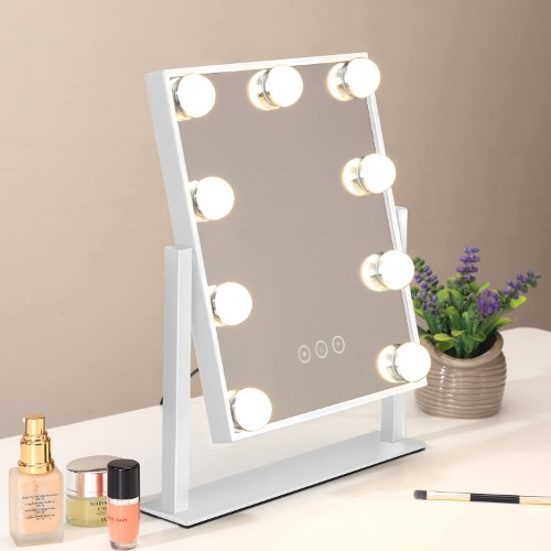 NUSVAN Vanity Mirror with Lights,Makeup Mirror with Lights with 9 Dimmable LED Bulbs, 3 Color Lighting Modes Detachable 10X Magnification Mirror Touch Control,360°Rotation